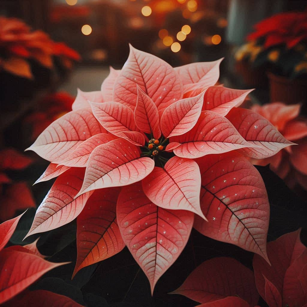 Crie uma linda imagem de uma Poinsétia de cor Salmão com branco no meio