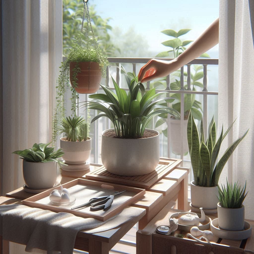 Planta Raphia em uma varanda